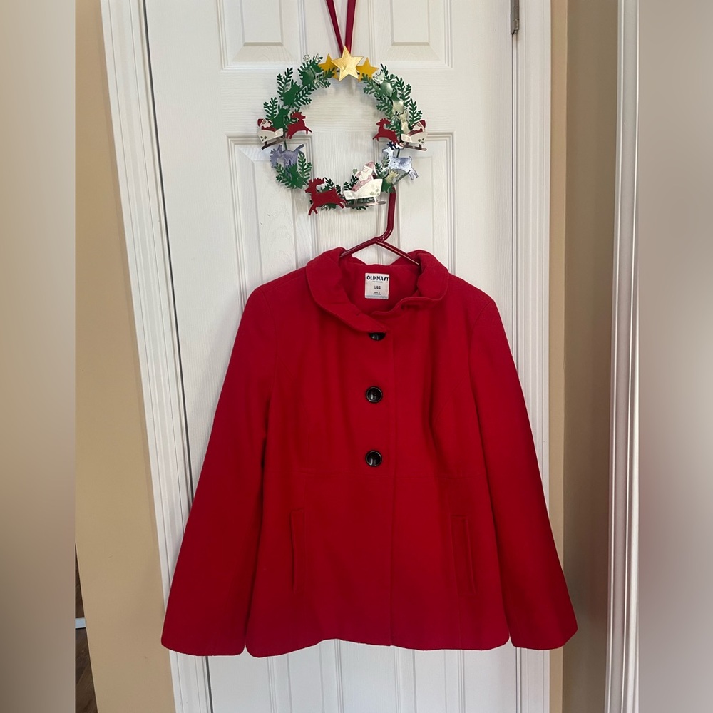 True red pea coat perfect for holidays or outdoor photo session
